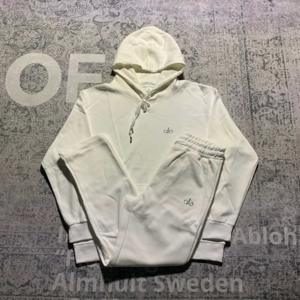 Alo Yoga Hoodie and Open Leg Sweatpants Set Ivory White Medium